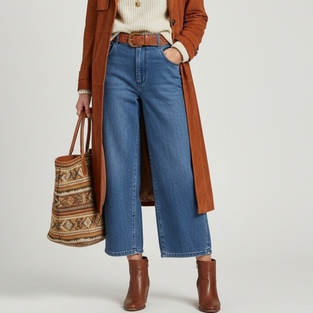 Pilcro Wide Leg Crop Jeans in Medium Blue